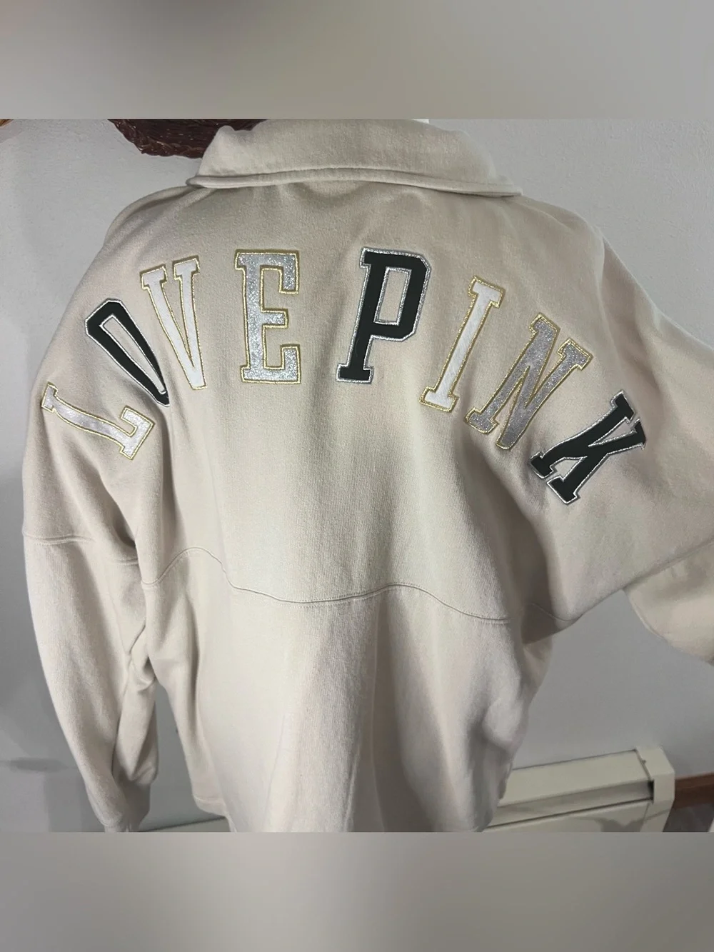 PINK Victorias Secret cream varsity
